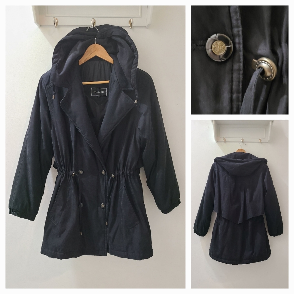 Gallery Vintage Hooded Parka Winter Jacket Black Sz S Classiccore FallFashion